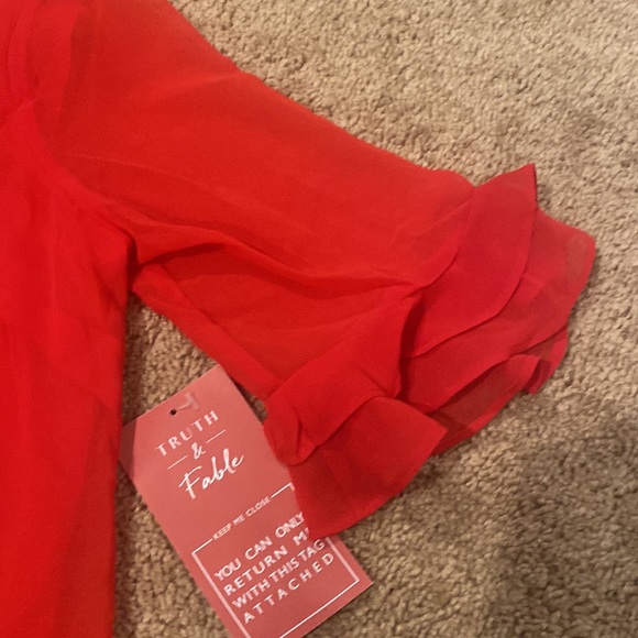 Truth & Fable womens red Valentines dress Sz M NEW NWT sheer overlay ruffle hems - Picture 3 of 5